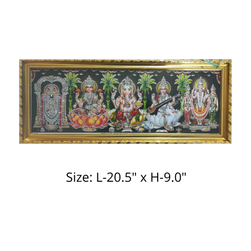 Hindu God Photo With Frame (52Cm X 22Cm) - 5 In 1 (Vinayagar-Murugan-Lakshmi-Sarswathi-Perumal) Wholesale Seller