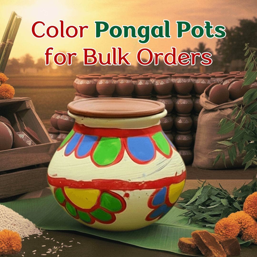 Clay Pongal Pot With Lid 2 Ltr - Coloured Wholesale Supplier