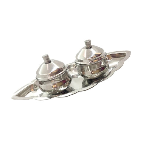 Stainless Steel Kumkum Simizh & Chandan Cup With Plate Wholesale Distributor