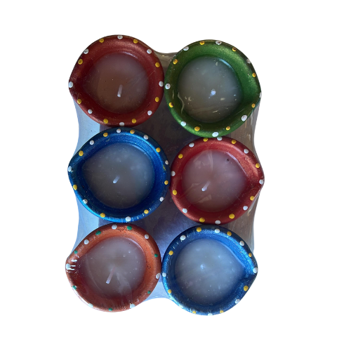 Designed Clay Diya With Wax (6Pcs) - C146 Wholesale Supplier