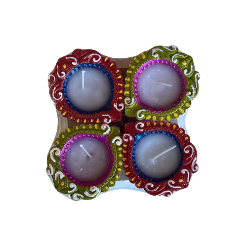 Designed Clay Diya With Wax (4Pcs) - C21 Wholesale Supplier