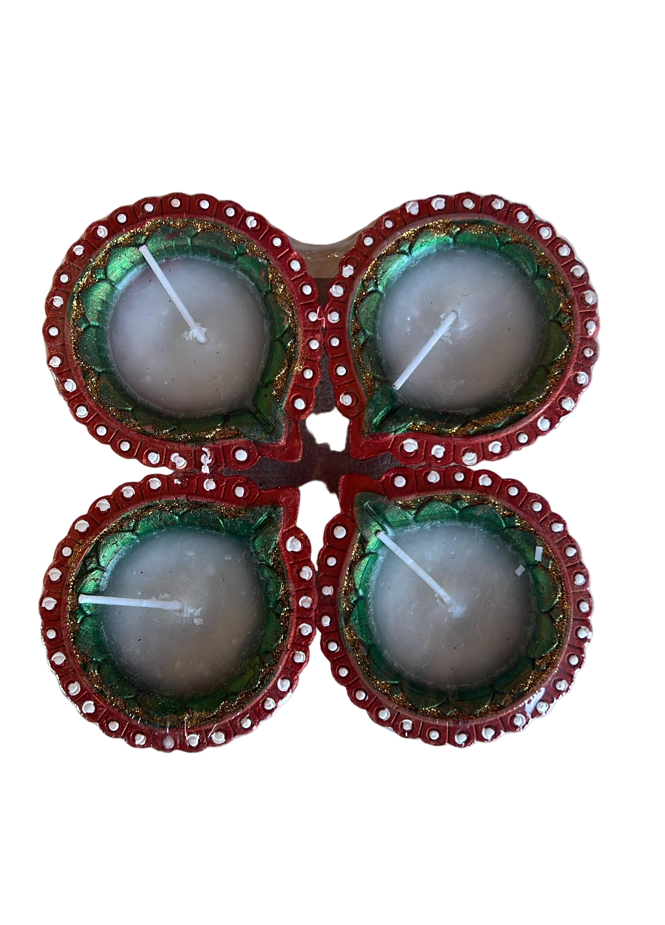 Designed Clay Diya With Wax (4Pcs) - C26 Wholesale Supplier