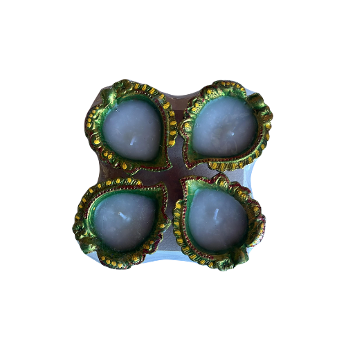 Designed Clay Diya With Wax (4Pcs) - C28 Wholesale Supplier