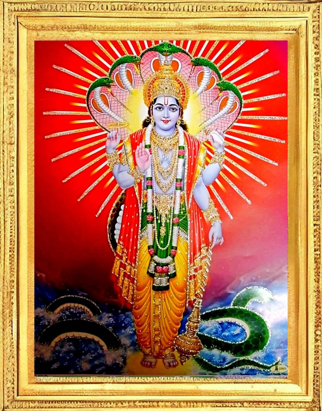 Hindu God Photo With Frame A4 Size - Vishnu Wholesale Seller