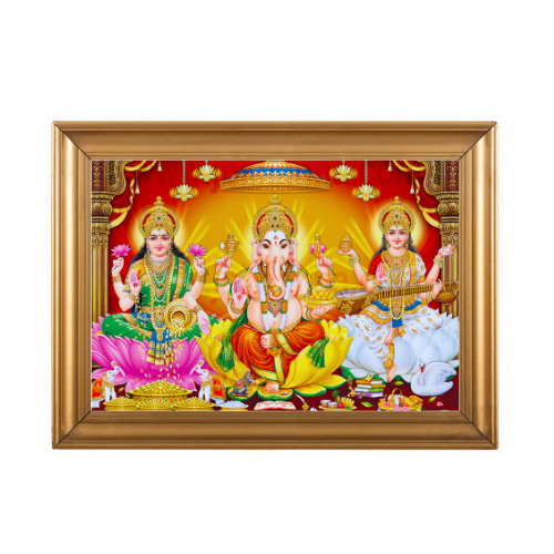 Hindu God Photo A4 Size With Frame - Lakshmi+Vinayagar+Sarawasti Wholesale Seller