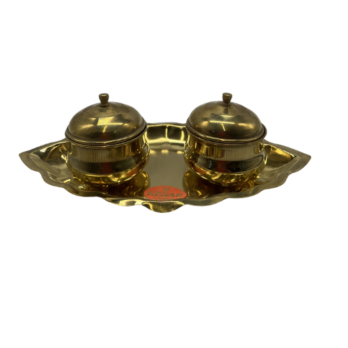 Brass Kumkum Set Oval Cup - Size 2 Wholesale Seller and Distributor