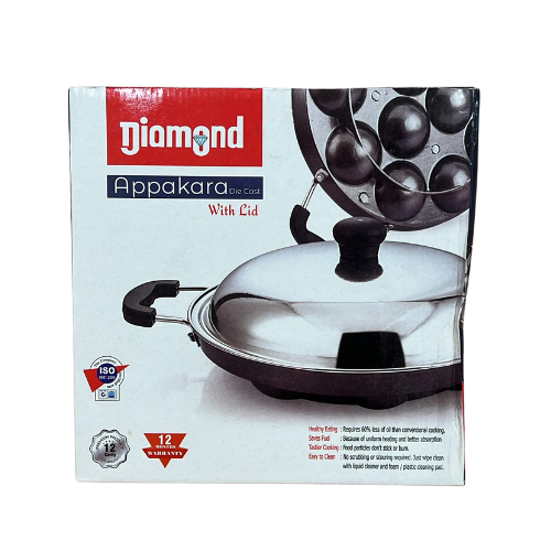 Diamond Appakara Die Cast With Lid (Kuzhi Paniyaram) - 12 Pits Wholesale Seller