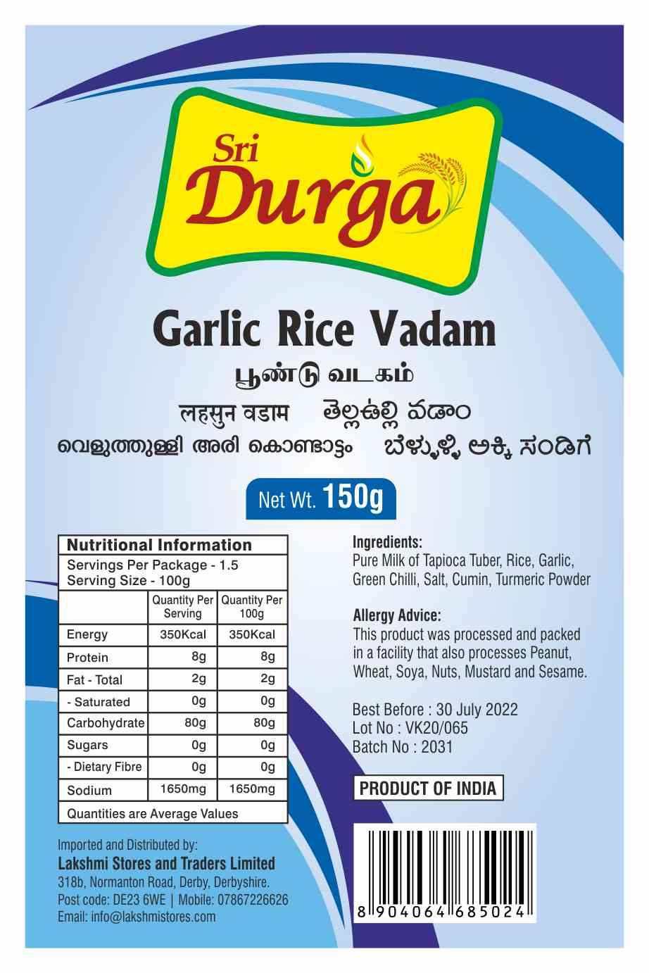 Sri Durga Garlic Rice Vadagam 150G Wholesale Seller and Distributor