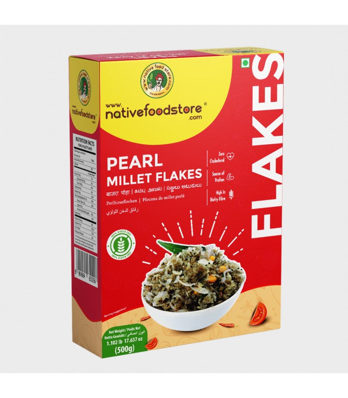 native food store millet flakes 500g - kambu (pearl millet)
